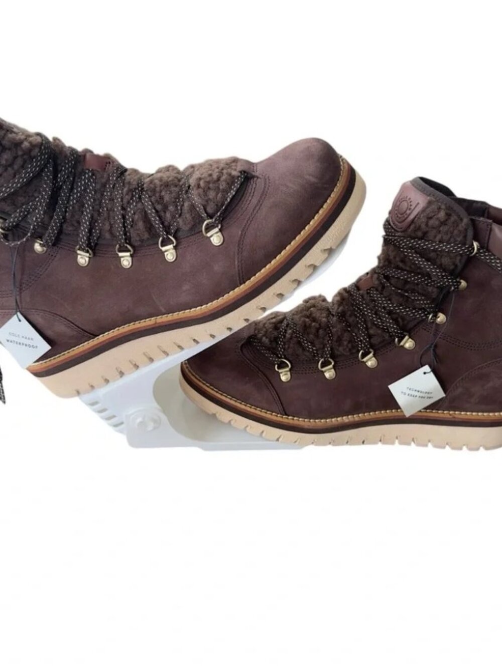 Cole Haan Women's Zerogrand Faux Fur Lace-Up Boots Size 10B